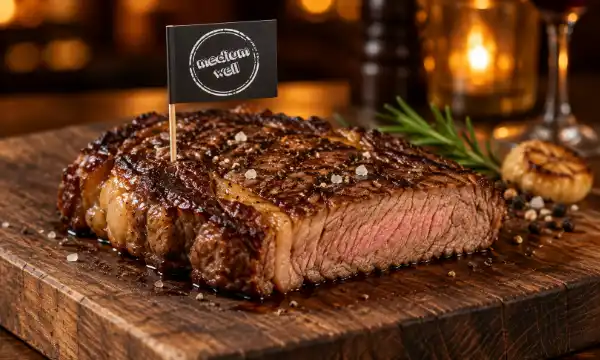 Steak mit Steakpicker Medium Well im Steakrestaurant