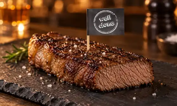 Steak mit Steakpicker Well Done im Restaurant